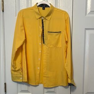 Yellow Casual Button Down Shirt with Dark Trim